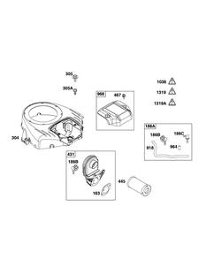 Blower Housing And Air Cleaner Group Diagram and Parts List for 44N677-0062-B5 400000 - 699999 Briggs and Stratton Engine